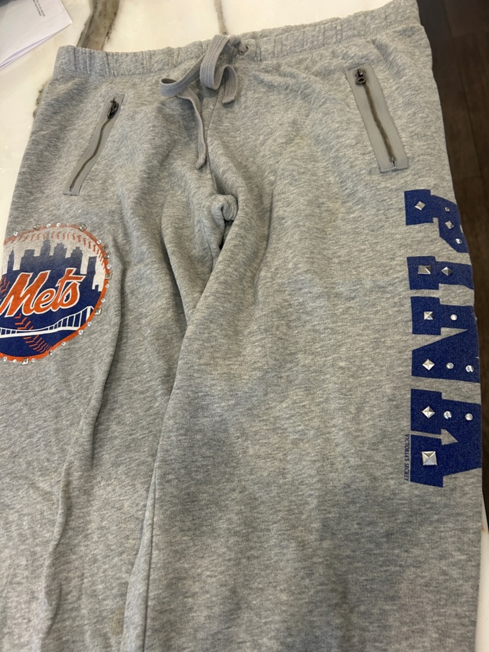 PINK Victoria's Secret Gray Mets Logo Sweatpants Bottoms-sz L